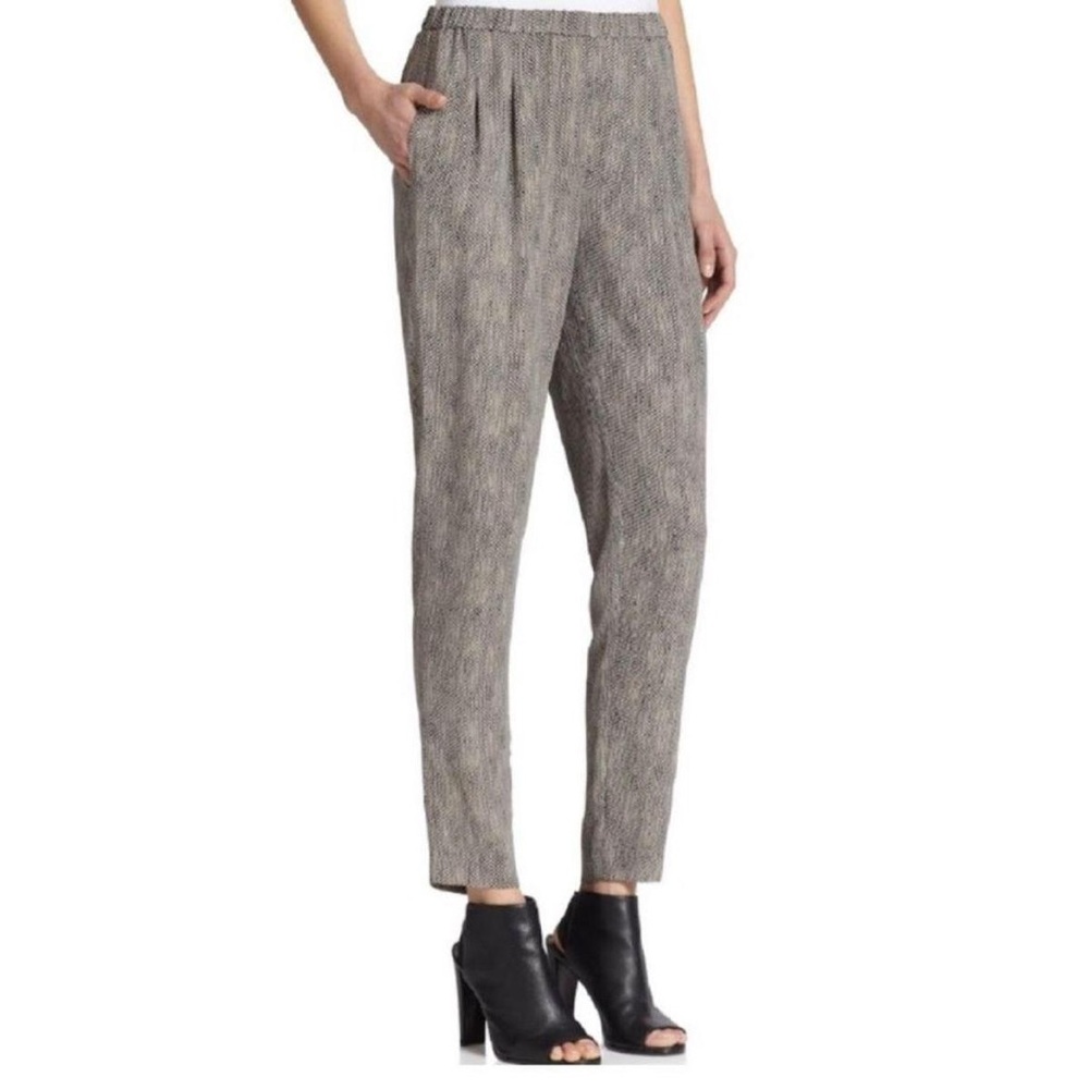 Eileen Fisher 100% Silk Chainette-Print High Rise Pull-On Pants in Size Medium